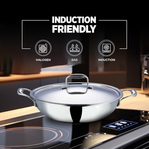 Vinod Platinum Triply Stainless Steel Kadai with Lid - 2.5 L, 24 cm | 2.5mm Thick Base, Even Heating No Hotspot, Less Oil Healthy Cooking, Heavy... - Image 5