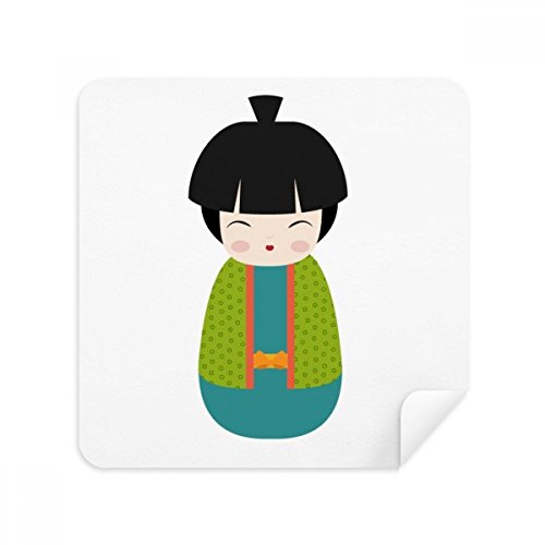 Chiffon de nettoyage lunettes motif poupée kimono vert essuie-écran tactile x2
