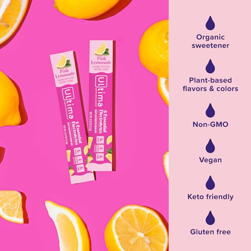 Image of Ultima Replenisher Daily Electrolyte Powder - Pink Lemonade, 20 Stickpacks - Zero Sugar Hydration Packets with 6 Electrolytes and Minerals - Sugar Free, Plant Based & Keto Friendly Drink Mix