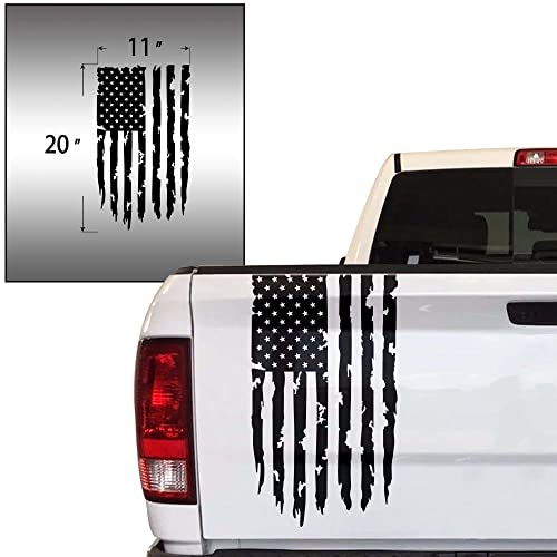 Distressed American Usa Us Flag Truck Tailgate Vinyl Decal Compatible With Most Pickup Trucks Eua Flag - Rear Graphic Car Sticker (11" X 20", Black) #TOP1