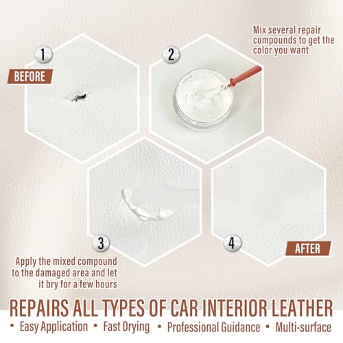 White Leather Repair Kit for Furniture, Couch, Car Seats, Vinyl and Leather Repair Kit for Sofa, Jacket and Purse, Restores Faux, Artificial, Genuine Pleather & Any Material, for Scratch, Tears, Holes