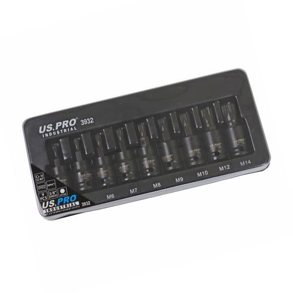 US PRO Industrial 9PC 3/8" DR Impact Spline Bit Sockets Set 4-14mm 3932, Variety pack - Image 3