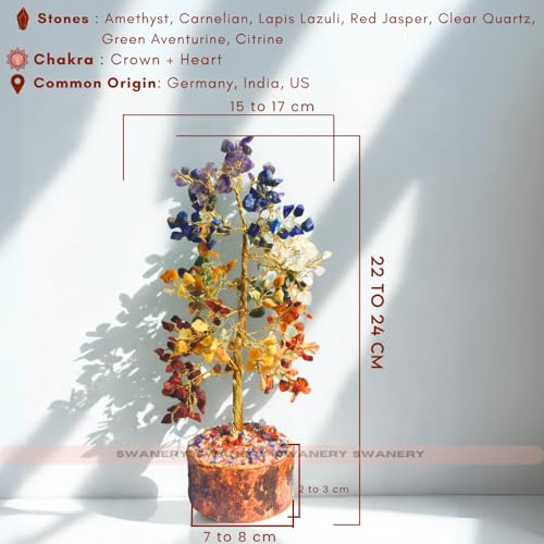 Swanery Seven Chakra Healing Crystal Tree of Life Unique Gift for Women and Mom, Handmade Crystal Tree for Good Luck, Positive Energy, Money, Reiki Healing, Home and Office Décor