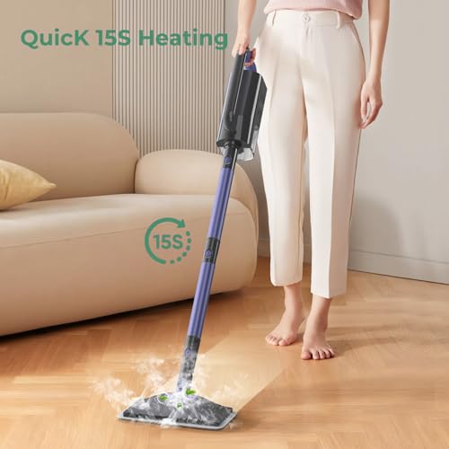 Image of 6-in-1 Steam Mop with Detachable Handheld Steamer Professional Steam Mop for Floor Cleaning, Sanitizing Steam Cleaner with Hot Vapor Technology Amethyst
