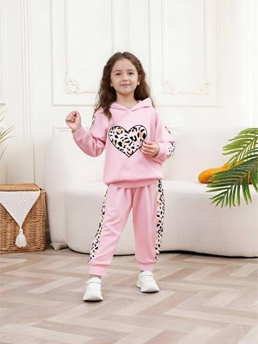 Image of 2PC Girls Clothes Girl letter and Floral print Hooded Set, letter print Top +Floral print Pants Set