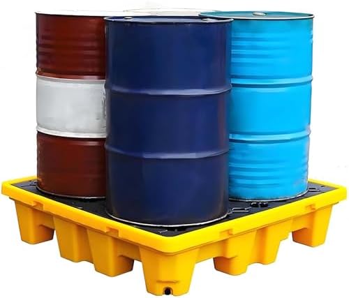 Yellow Spill Containment Pallet - Leakproof Spill Tray with Poly Grating, Industrial Safety Platform, Detachable for Chemical Control, 72x72x16cm