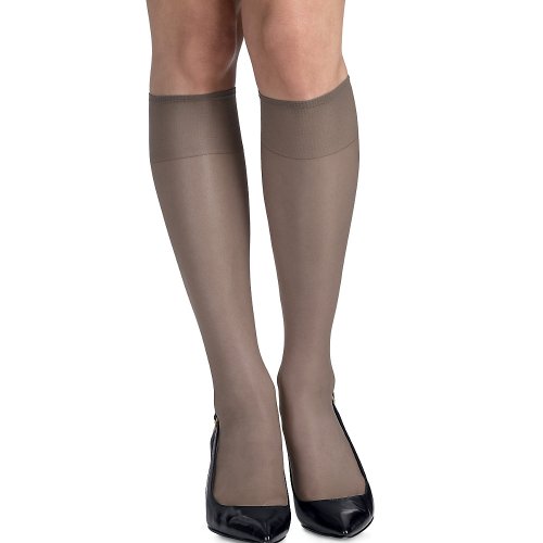 Hanes womens Silk Reflections Silky Sheer Knee Highs with Reinforced Toe 2-Pack(00775)-Barely Black-1 Size-2PK
