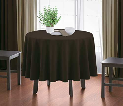 Image of HOME COLORS.IN Plain Solid Cotton 4 Seater Round Table Cover - Durable - Machine Washable - Every Day use Dining Table Cloth - 60 x 60 Inch - Brown