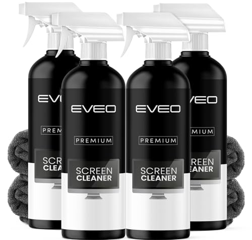 EVEO® Screen Cleaner Spray Kit (Streak-Free) TV Screen Cleaner for Smart TV, LCD, LED, OLED | Computer Screen Cleaner Spray and Wipe Microfiber Cloth for TV, Monitor, Laptop, iPad, Car & More - 4 Pack