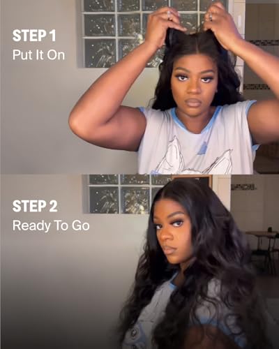 MEGALOOK 210% Density Glueless Wigs Human Hair HD Pre Cut 5x6 Lace Front Wigs Ready to Go Glueless Wig Body Wave Human Hair Wig Real Pre Plucked Bleached Tiny Knots 30 Inch - Image 3