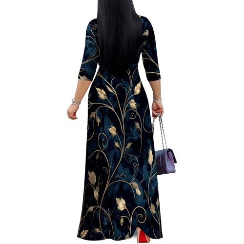 Image of SUZONANA Plus Size Dresses for Women Print Maxi Dresses Flowy 3 /4 Sleeve with Belt