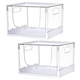 Vtopmart 2 Pack Large Foldable Open Front Storage Bins with Lids for Potato and Onion, Stackable Clear Plastic Container Organizer for Pantry,...