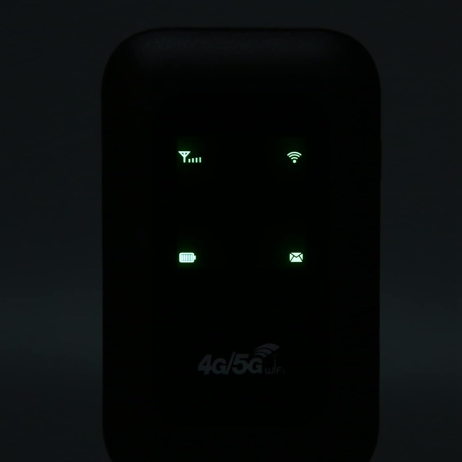 Close-up of H806 router with illuminated LED indicators for signal, Wi-Fi, battery, and messages.