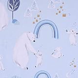 Waschbar bei 30°C Lillestoff Bio Jersey Kleine Blaue Welt Eisbären Bäume blau weiß braun 1,6m Breite