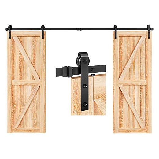 EaseLife 12 FT Double Door Sliding Barn Door Hardware Track Kit,Basic J Pulley,Heavy Duty,Slide Smoothly Quietly,Easy Install (12FT Track Kit for Double 36" Wide Door)