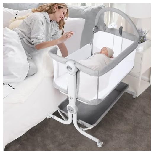 Cowiewie Baby Bassinet Bedside Sleeper with Storage Basket,Wheels and Toys, Easy Folding portable Bassinet with Wheels Adjustable Height Portable Bassinets for Newborn