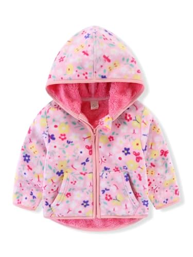 LUVCES Chaqueta de Lana para Niños con Capucha y Cremallera Abrigos de Invierno Gruesos y Cálidos Estampados Unisex de Manga Larga Ropa de Abrigo con Bolsillo Capucha estampado rosa 1 2 Años