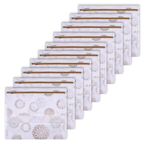 Image of Kuber Industries Pack of 10 Single Saree Bags for Storage | Single Packing| Non-Woven Wardrobe Organizer | Mesh Window Cloth Storage Set | Gola-Print | White