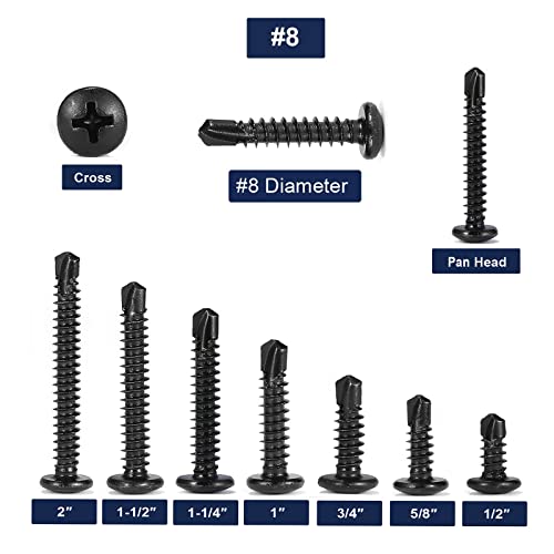 #8 x 1 Sheet Metal Screws 100Pcs 410 Stainless Steel Pan Head Tek Screws Fast Self Tapping Screws Black Oxide by SG TZH by SG TZH - Image 3