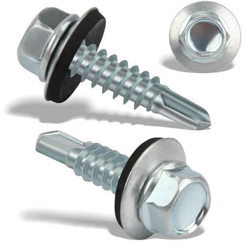 60PCS Vis Autoforeuse Metal 6,3x25 mm Vis Autoperforante Inox Bac Acier Hexagonale Vis Autoperceuse pour Metal Vis Etanche Avec Joint Tole Toiture Autoforante...