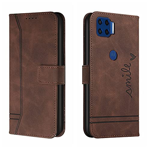 QIWEIQING Kompatibel mit Handyhülle für Motorola Moto G 5G Plus Handy Hülle, Motorola Moto G 5G Plus Hülle Leder Handytasche für Motorola G 5G Plus Klapphülle Tasche, Brown HX