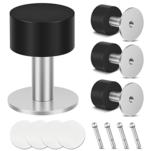 Kolako Black Door Stops, Floor Door Stoppers, No Drill Heavy Duty Modern Cylindrical Doorstops Rubber Bumper Adhesive Door Stop Wall Protector, Door Stoppers For Bottom Of Door, 4 Pack #TOP13