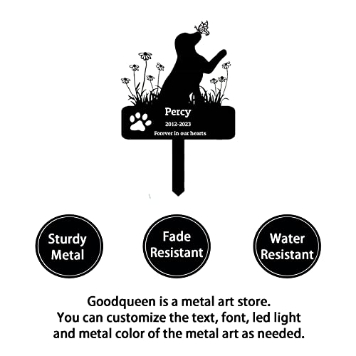 Goodqueen Custom Dog Memorial Grave Marker Stake, Personalized Dog Memorial Garden Stake, Butterfly Flowers Dog Memorial Engraved Sign, Dog Headstones Metal Sign Pet Plaque Burial Stake #TOP4