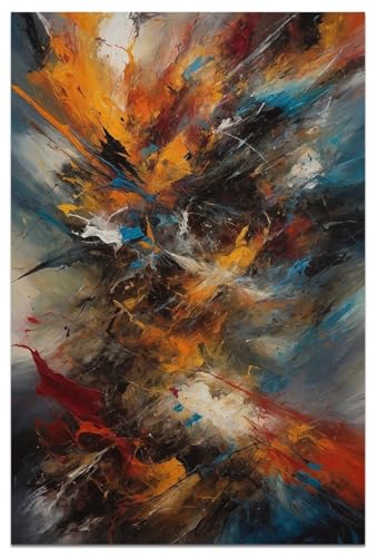 Abstract Canvas Wall Art Orange White Blue Black Yellow Multicolor