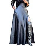 Womens Vintage A-line High Cut Slit Thigh Side Draped 1950s Puffy Swing Flowy Zipper Flared Long Wee
