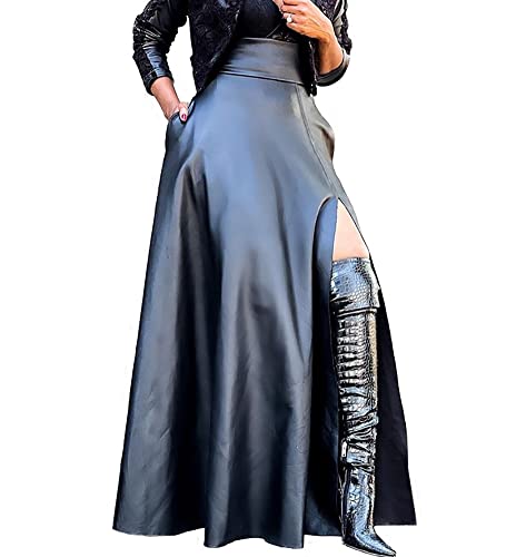 Womens Vintage A-Line High Cut Slit Thigh Side Draped 1950S Puffy Swing Flowy Zipper Flared Long Weekend Skirts Black Xl #TOP22