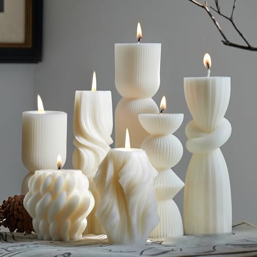 7-Pack Pillar Candles - Soy Wax Handmade Ribbed Candles for Home ...