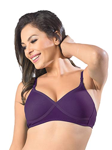 Image of SONARI Womens Non Padded Regular Cotton Bra | Wire-Free, Medium Coverage, Sewn-in Bump for Natural Lift, Polycotton Blend Fabric, Hook & Eye Closure, Adjustable Straps - Violet