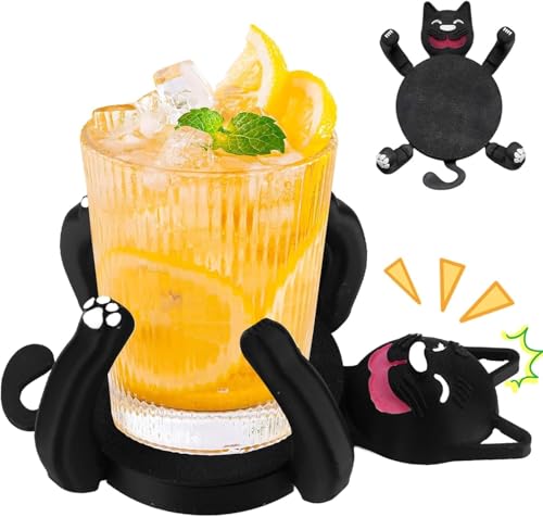 3D Print Cat Coasters,Cats Cup Holder with Funny Expression & Moving Limbs,Cute Cats Coasters Hold the Cup,Heat Resistant Coaster for Coffee Beer Home Bar