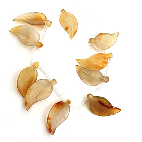 Natural Yellow Onyx Drilled Leaf Shape Carving Loose Gemstone 2Pcs 20 * 37-21 * 42mm