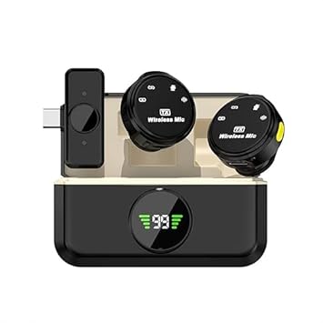 Q8 Dual Wireless Lavalier Microphone with LED Display Case, Noise Cancelling Lapel Microphone for YouTube, Vlogging, Recording, Plug & Play for iPhone, Android