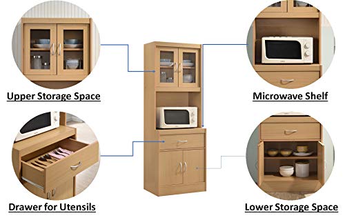 image for Hodedah Long Standing Kitchen Cabinet with Top & Bottom Enclosed Cabin