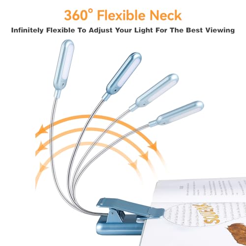 Image of VAVOFO Rechargeable Reading Light, 7 LEDs with 9 Color Temperature 9 Brightness Levels Clip On Book Light for Reading in Bed with Power Indicator for Bookworms (Silver Blue)