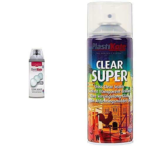 Plasti-Kote 24002 400ml Premium Spray Paint Matt Clear Acrylic & 1138 400ml Super Clear