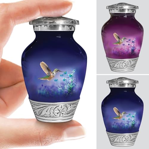 Blue Keepsake Urn for Adult Human Ashes | Large Handcrafted Funeral Memorial | Hummingbird Funeral Decorative Cremation Keepsake urn for Women and Men