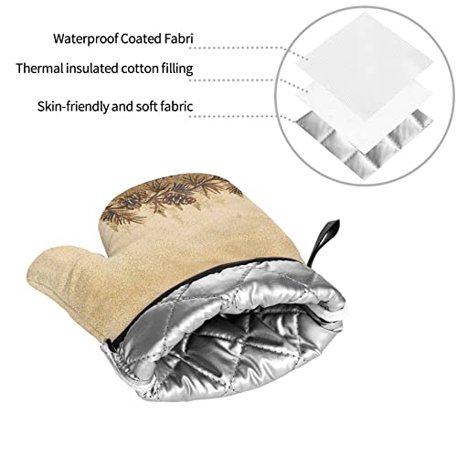 4Pcs Oven Mitts And Pot Holders Sets,Pine Cone Border,Kitchen Oven Glove High Heat Resistant 500 Degree Oven Mitts And Pot Holder,Surface Safe For Baking,Cooking,Bbq #TOP6