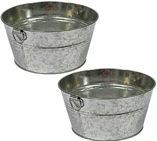Set of 2 Galvanized Metal Wash Tub Style Pails with Handles