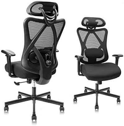 CLATINA Ergonomic Mesh Office Chair High Back Computer Desk Chair with Adjustable Head Arm Rest and Lumbar Support Executive Task Chair for Home Office and Gaming (Black)