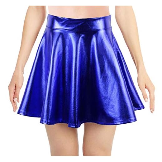 Simplicity Women's Metallic Ballet Dance Flared Skater Skirt Fancy Dress, Blue