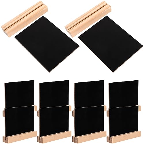Happyyami 10pcs Two Sided Desktop Chalkboard Wooden Memo Board with Base for Creative Messages Home Decoration and Informative Signs Restaurants Kindergartens