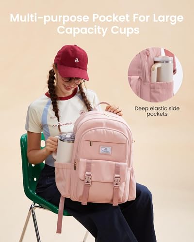 LOVEVOOK School Backpack for Girls Boys,Bookbag for Teen with Pouch Pocket for Large Capacity Cup, Waterproof School Bookbag, Preppy Backpack Travel Daypack with 15.6 inch Laptop Compartment2