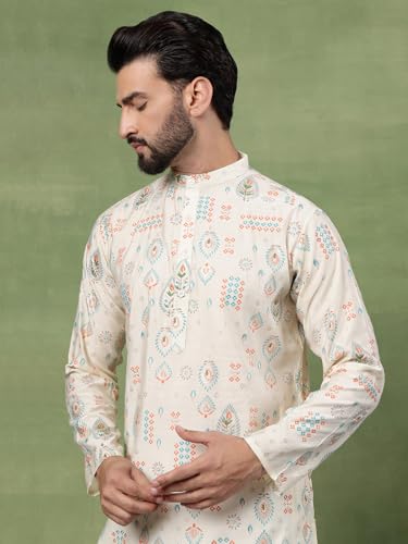 Image of SOJANYA (Since 1958 Men's Cotton Traditional Foil Print Motifs Kurta With Pyjama