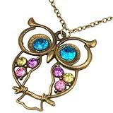 Antique Alloy with Colour Crystal Owl Long Pendant Bronze Necklace, Set of 3 (Set of 3 Owl)