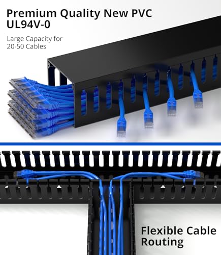 Image of ZhiYo 2 inch H x 2.4 inch W Cable Management Raceway, 95in Under Desk Channel, Black (Pack of 2)