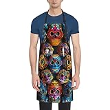 WPUTY Coole Steampunk-Zahnräder-Schürze mit Tasche, wasserdicht, für Erwachsene, lange Grillschürze, verstellbare Küchenschürze für Herren, Damen, Bunte Sugar Skulls, One size