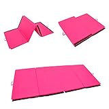 Polar Aurora 4'x6'x2 Lightweight Gymnastics Folding Mat Fitness Aerobics Exercise Yoga Tumbling Mat with Carrying Handles Colors (Pink)